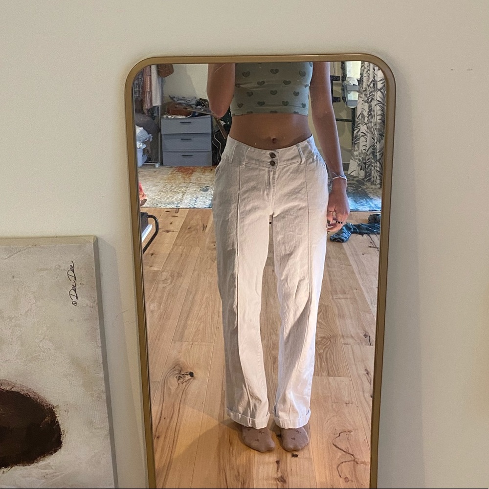 White straight leg trousers